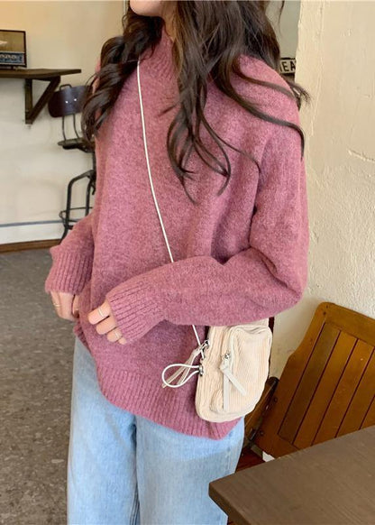Pullover Pink Knitted Pullover High Neck Knitwear