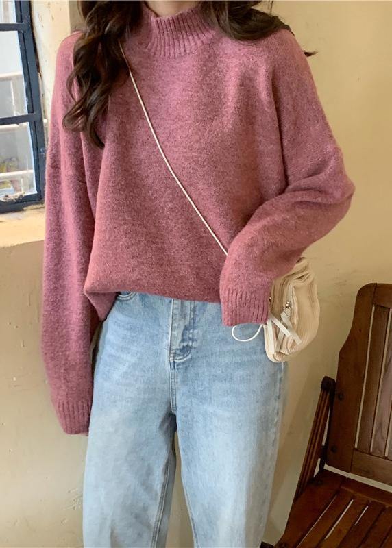 Pullover Pink Knitted Pullover High Neck Knitwear