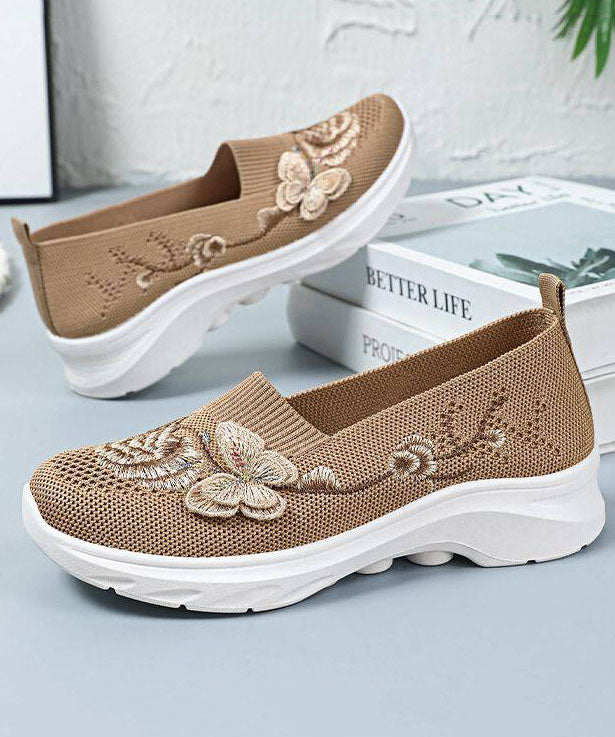 Purple Embroidered Breathable Mesh Flat Shoes for