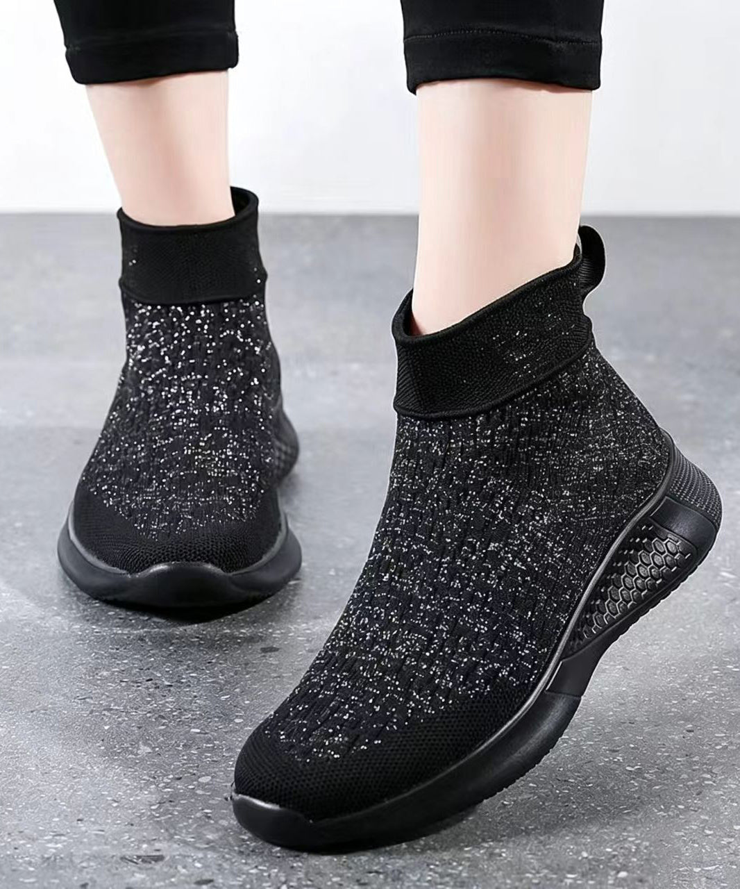 Purple Flat Feet Shoes Knit Fabric Hollow Out Flats