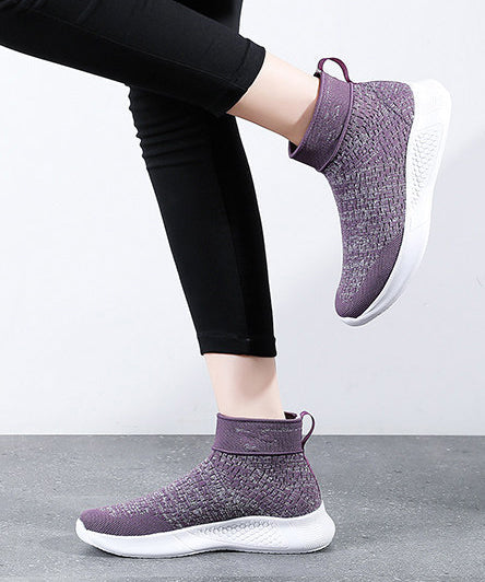 Purple Flat Feet Shoes Knit Fabric Hollow Out Flats