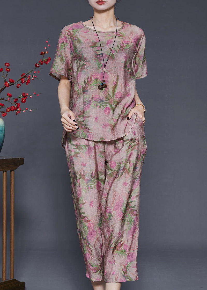 Purple Print Linen Two-piece Set Oversized Summer