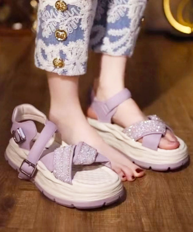 Purple Sandals Platform Faux Leather Diy Splicing Zircon Buckle Strap