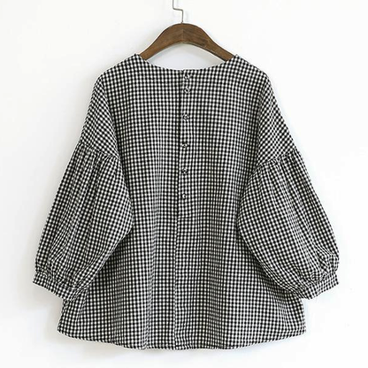 French Plaid Cotton Fine Sewing Asymmetric Clothing Blouse