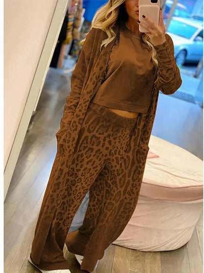CD | Cardigan cu imprimeu leopard și pantaloni