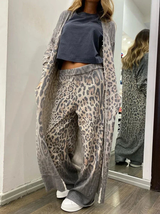 CD | Cardigan cu imprimeu leopard și pantaloni