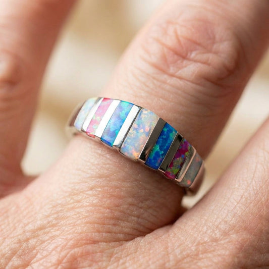 Rainbow Opal Silver Ring