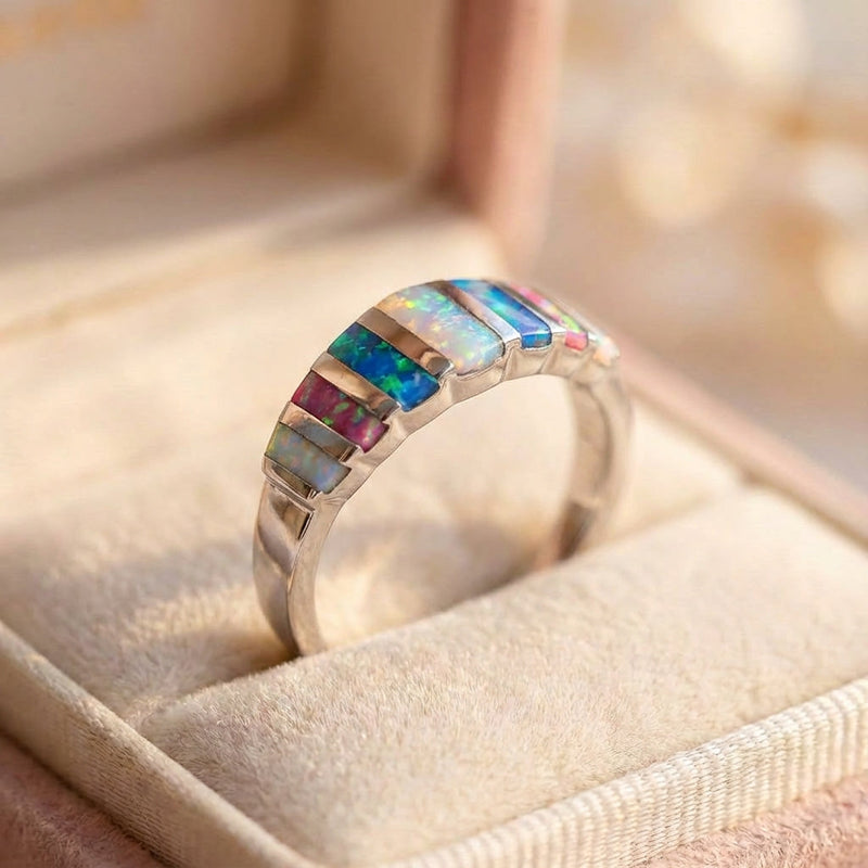 Rainbow Opal Silver Ring