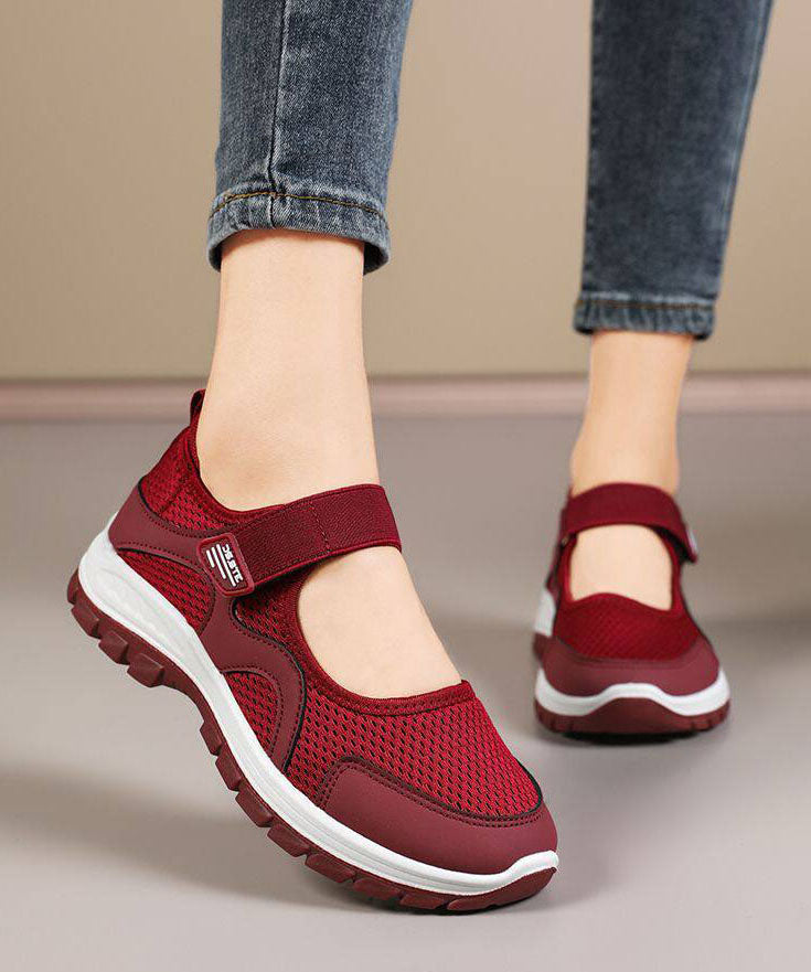 Red Comfy Splicing Buckle Strap Flat Feet Shoes