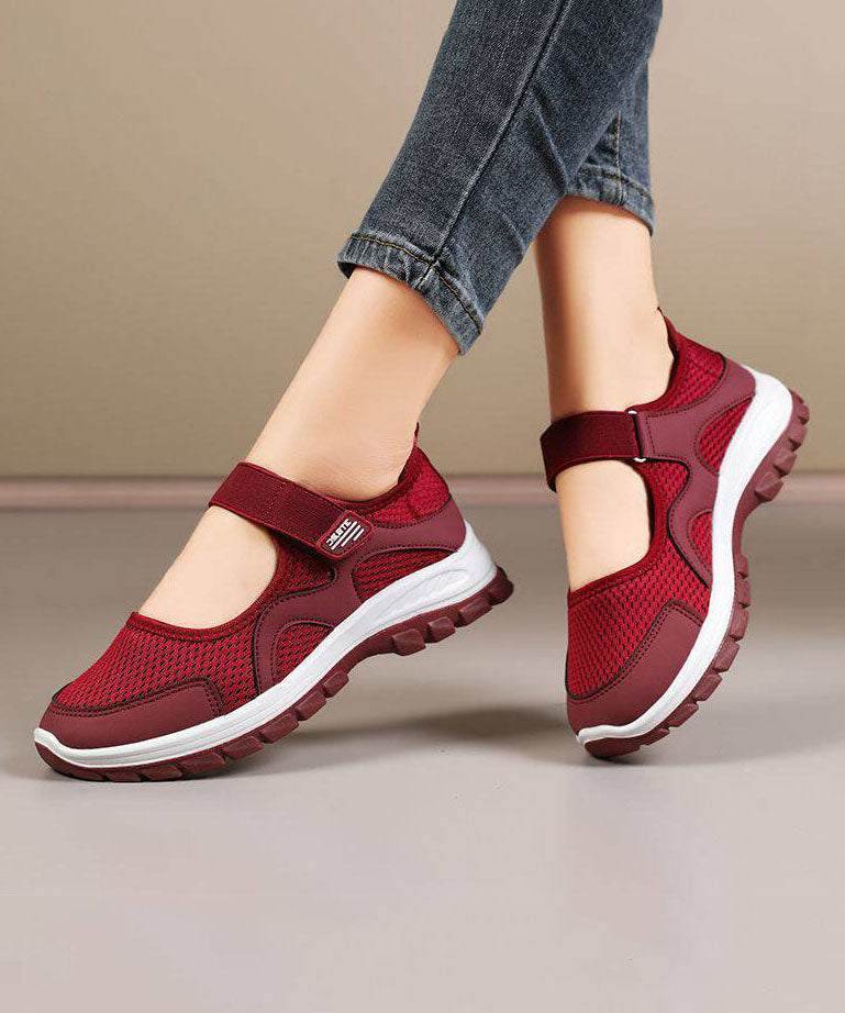 Red Comfy Splicing Buckle Strap Flat Feet Shoes