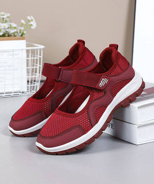Red Comfy Splicing Buckle Strap Flat Feet Shoes