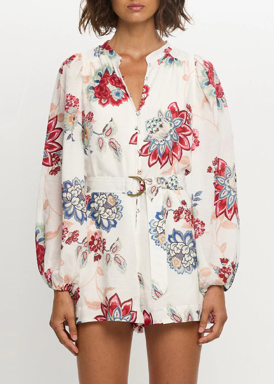 Red Print Linen Two Piece Set Oversized Summer