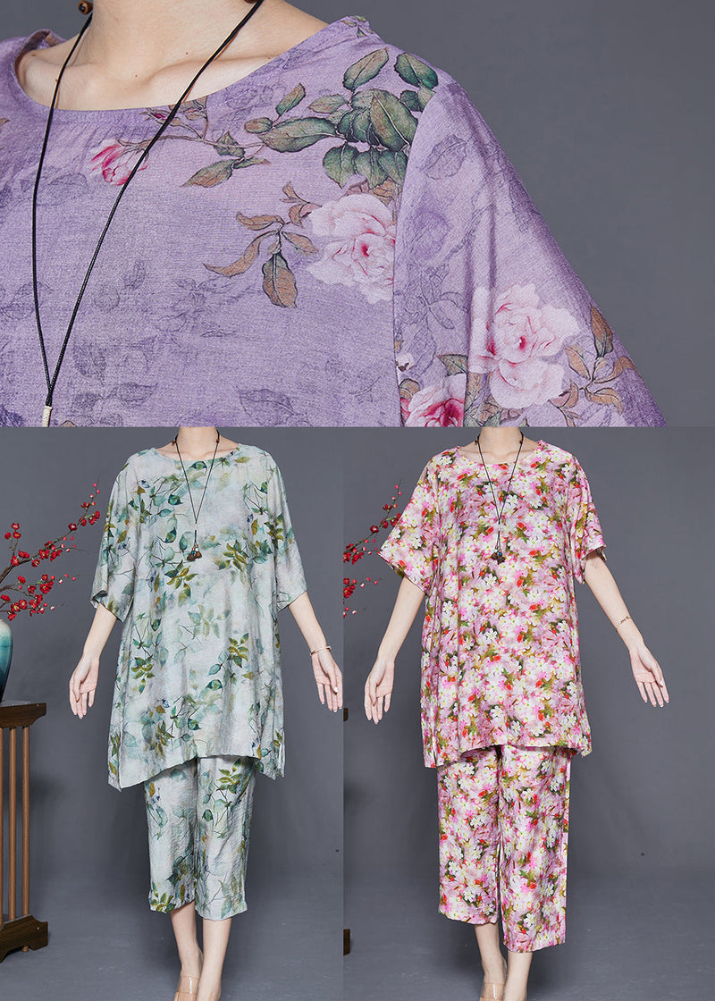 Red Print Linen Two Pieces Set Oversized Summer
