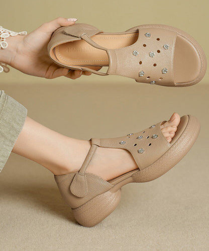 Red Sandals Platform Sheepskin Hollow Out Sandals