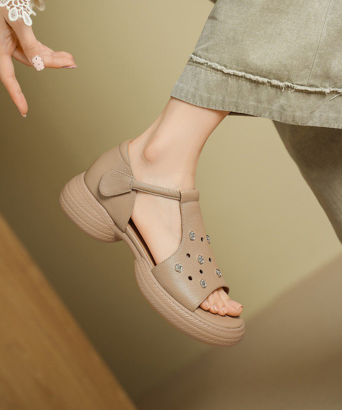 Red Sandals Platform Sheepskin Hollow Out Sandals