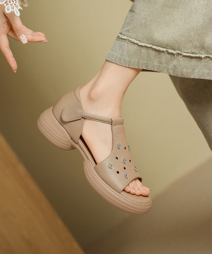 Red Sandals Platform Sheepskin Hollow Out Sandals