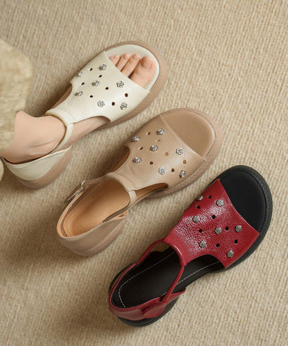 Red Sandals Platform Sheepskin Hollow Out Sandals
