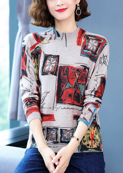 Red Zircon Cozy Cotton Knit Sweaters O-neck Long Sleeve