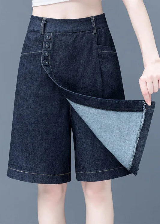 Retro Navy Patchwork High Waist Half Jeans