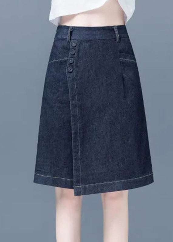 Retro Navy Patchwork High Waist Half Jeans