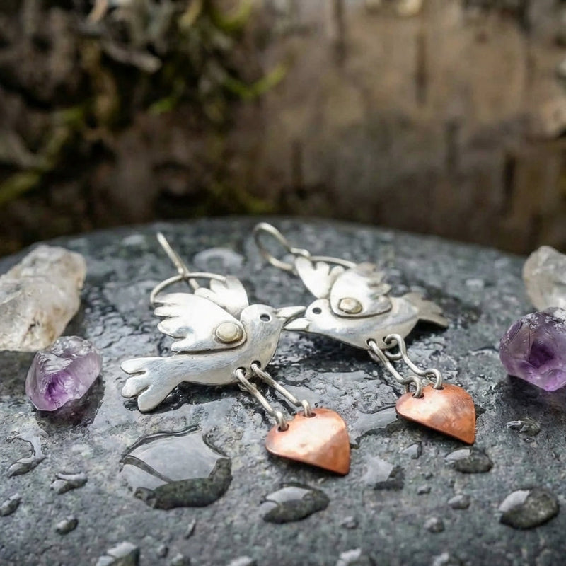 Romantic Bird Heart Earrings