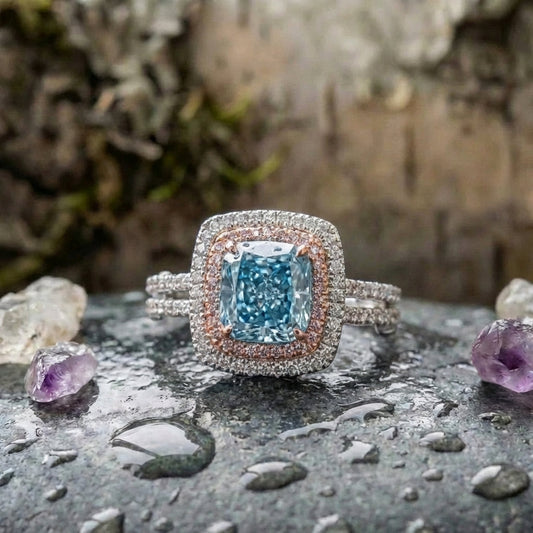 Romantic Cushion Blue Ring