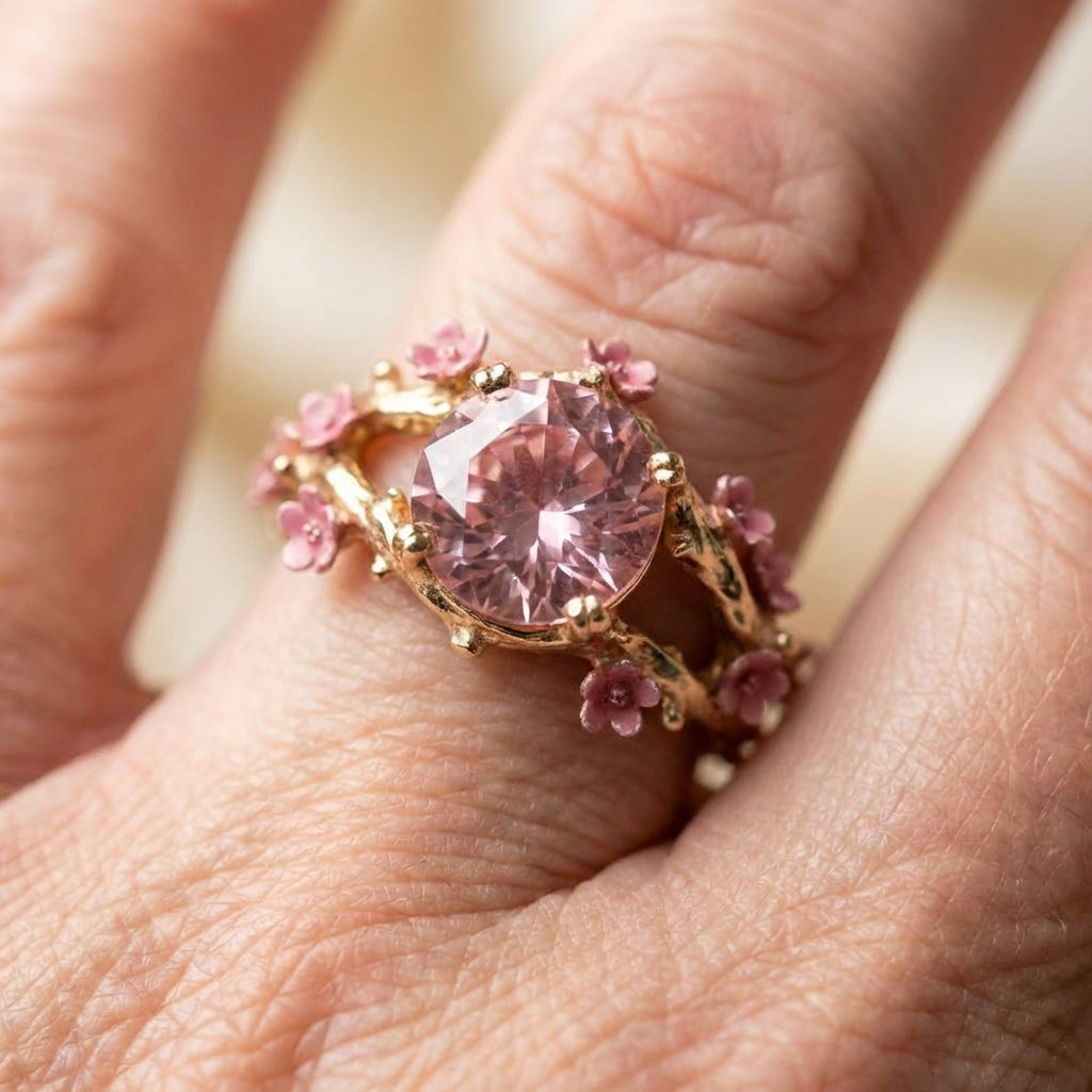 Romantic Flower Zircon Ring