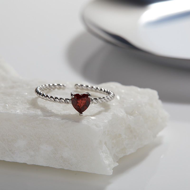 Romantic Garnet Heart Ring