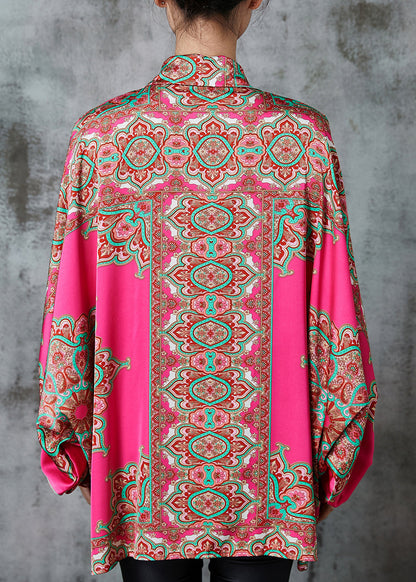 Rose Print Chiffon Tops Oversized Batwing Sleeve