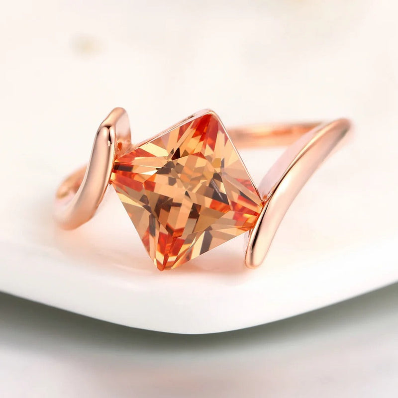 Rose Gold Pyramid Cut Orange Gem Ring