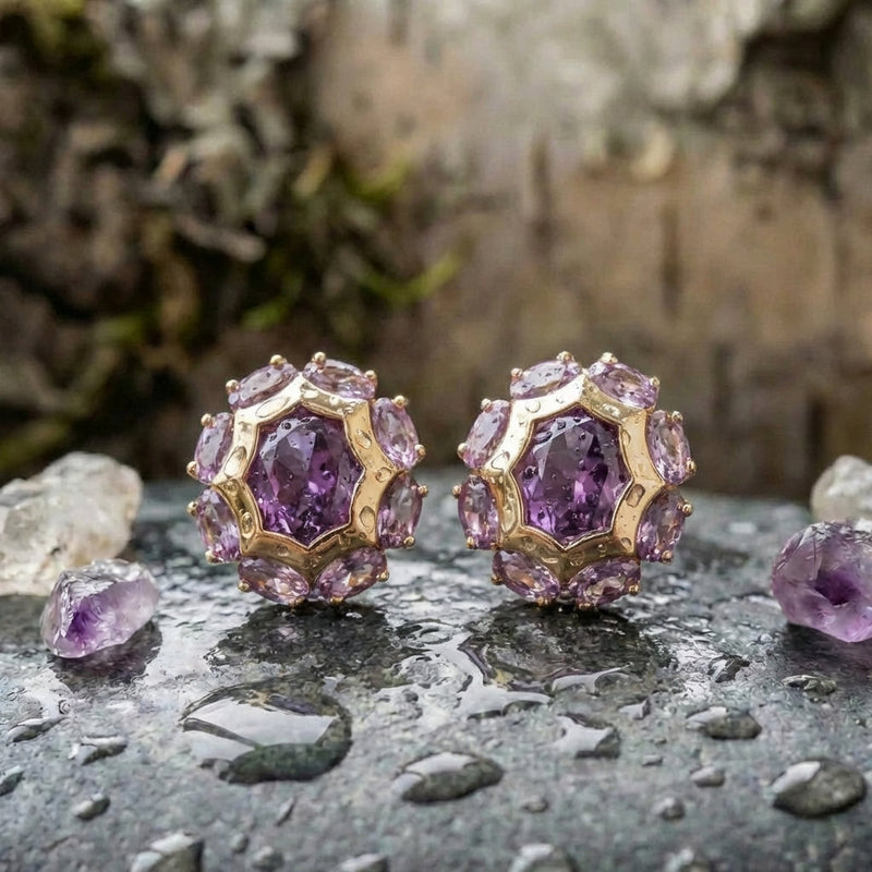 Rounded Violet Zirconia Gold Earrings