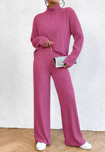 CD | Set elegant de pulover cu guler înalt și pantaloni pentru femei