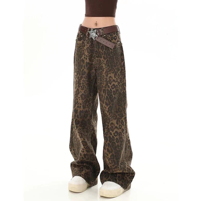 CD | Pantaloni retro cu imprimeu leopard