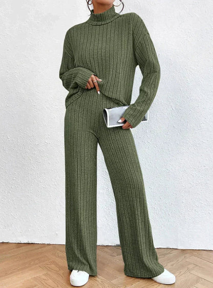 CD | Set elegant de pulover cu guler înalt și pantaloni pentru femei