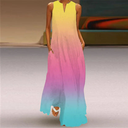 CD | 2024 New European and American Cross border Summer Long Dress Women Sleeveless V-Neck Printed Sexy