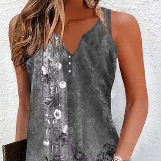 CD | Femei de vară Floral plaja Tank rochie Ladies Holiday buton Casual Sundress