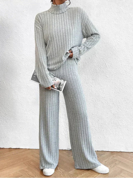 CD | Set elegant de pulover cu guler înalt și pantaloni pentru femei