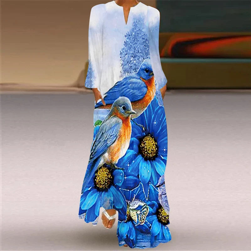 CD | 2024 Europene și americane Cross Border Femei noi V-Neck Long Sleeve Sexy imprimate mare buzunar Comerț exterior rochie