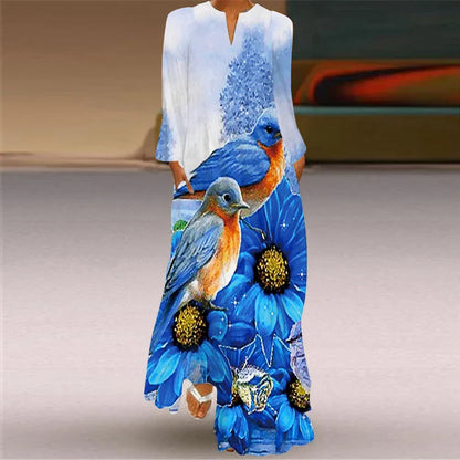 CD | 2024 Europene și americane Cross Border Femei noi V-Neck Long Sleeve Sexy imprimate mare buzunar Comerț exterior rochie