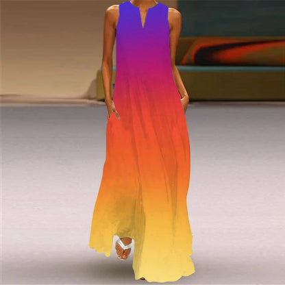 CD | 2024 New European and American Cross border Summer Long Dress Women Sleeveless V-Neck Printed Sexy