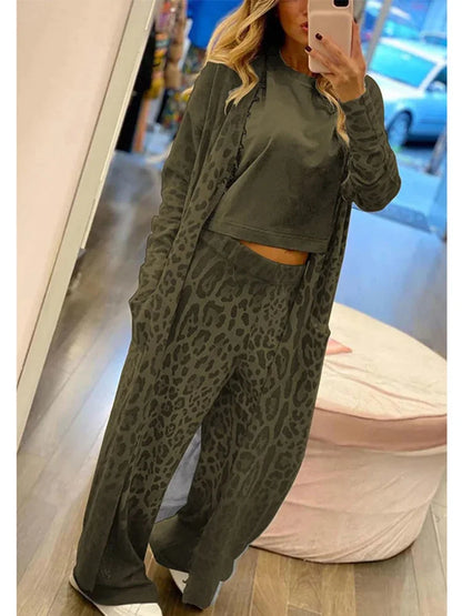 CD | Cardigan cu imprimeu leopard și pantaloni
