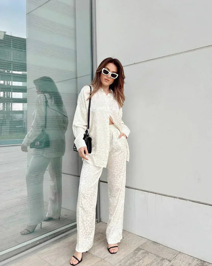 CD | Bluză elegantă cu butonieră single-breasted și pantaloni cu picioare largi