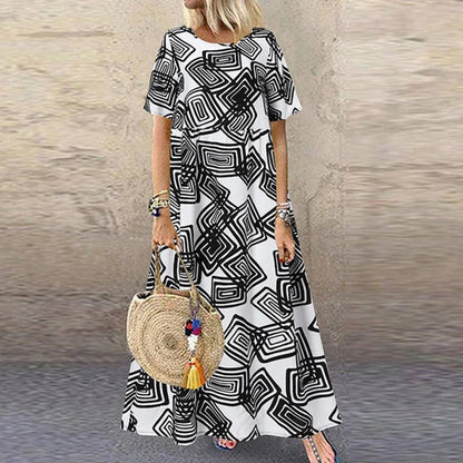 CD | Femei de vară cu mâneci scurte nou Plus Dimensiune de lux Casual rochie de vacanță Sun fusta Retro fusta lunga Casual fusta