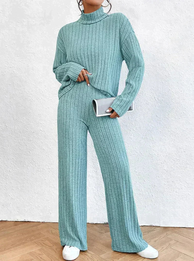 CD | Set elegant de pulover cu guler înalt și pantaloni pentru femei
