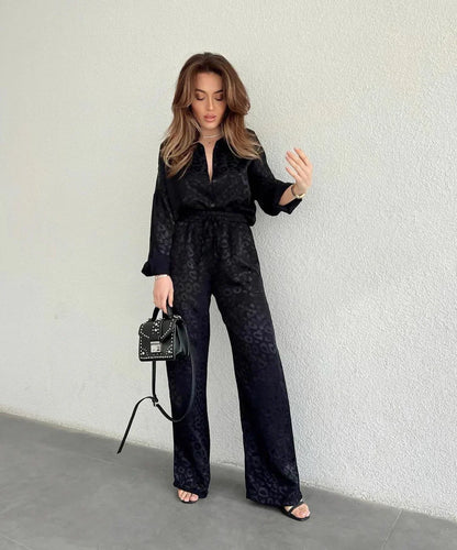 CD | Bluză elegantă cu butonieră single-breasted și pantaloni cu picioare largi