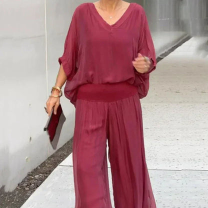 CD | Elegant sifon top cu pantaloni set din două piese