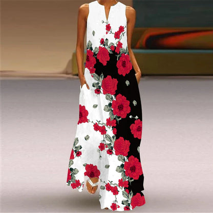 CD | 2024 New European and American Cross border Summer Long Dress Women Sleeveless V-Neck Printed Sexy