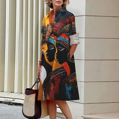 CD | Vara noi femei elegante cămașă Casual femei imprimate maneca lunga moda Lapel Street femei rochii cina partid rochii