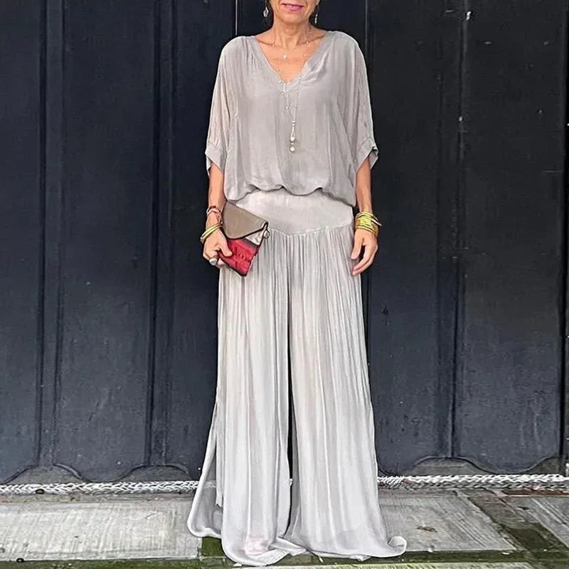CD | Elegant sifon top cu pantaloni set din două piese
