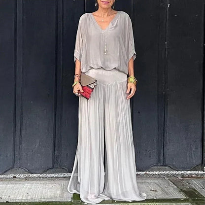 CD | Elegant sifon top cu pantaloni set din două piese
